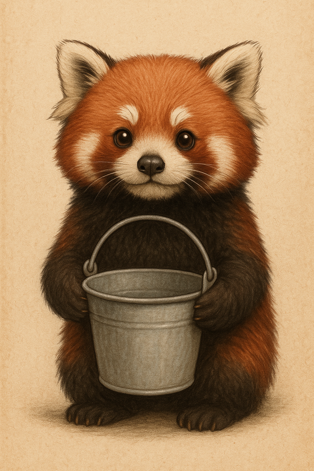 Red Panda with Bucket